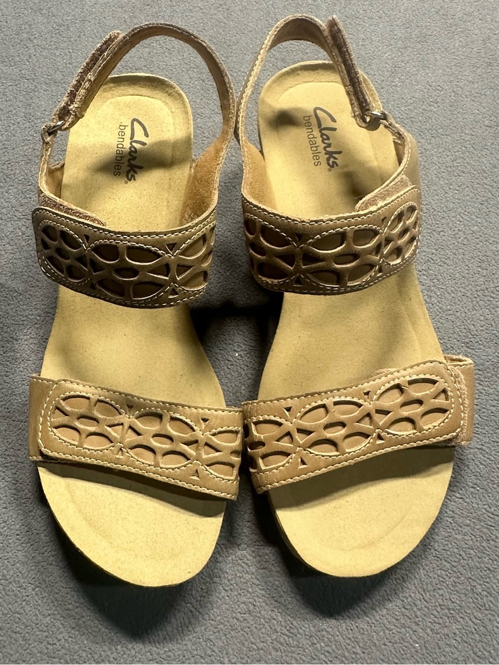 Clarks Tan Cutout Two-Strap Slingback Sandals